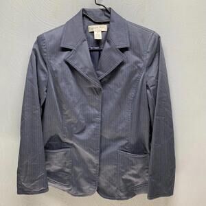 Judith Heart Women's Petite Gray Striped Blazer w Belt Size 8P Office Business